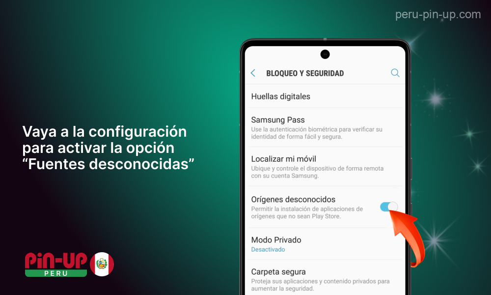 Antes de descargar Pin Up en su dispositivo Android, los jugadores deben activar el permiso para instalar aplicaciones de orígenes desconocidos en los ajustes de su smartphone