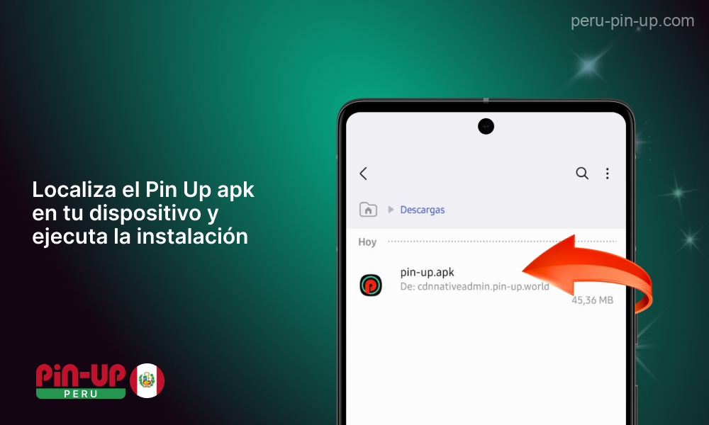 Para instalar la aplicación móvil Pin Up para Android abre el gestor de archivos de tu dispositivo y localiza el archivo APK para iniciar el proceso de instalación