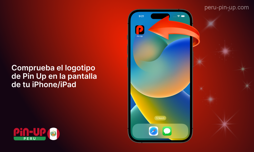 Comprueba en la pantalla de inicio de tu dispositivo iOS si aparece el logotipo de Pin Up Casino el logotipo de Pin Up Casino