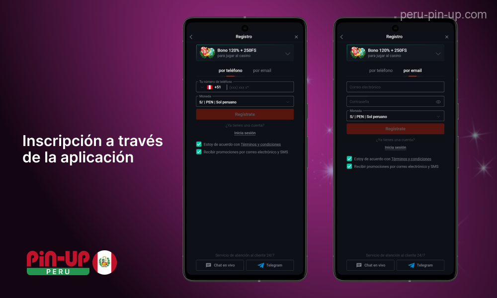 Para registrarse en la aplicación móvil Pin Up, los peruanos deben descargar y abrir la aplicación, seleccionar el método de registro, introducir los datos pertinentes, marcar las casillas de aceptación de los términos y condiciones y pulsar el botón de confirmación