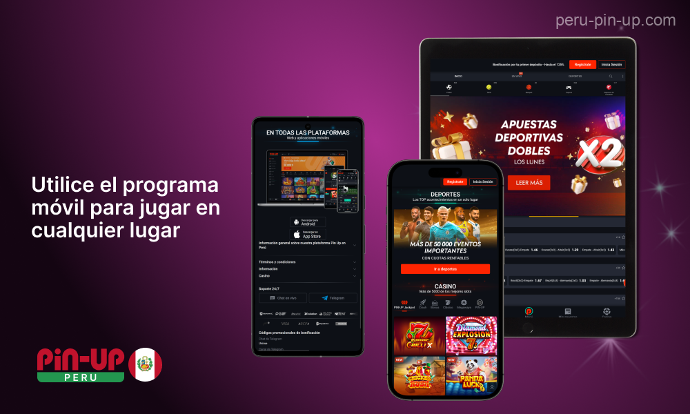 La cómoda y sencilla aplicación móvil de Pin Up para aios y android permite a los jugadores en línea de Perú jugar a juegos de casino y apostar en deportes en smartphones desde cualquier lugar